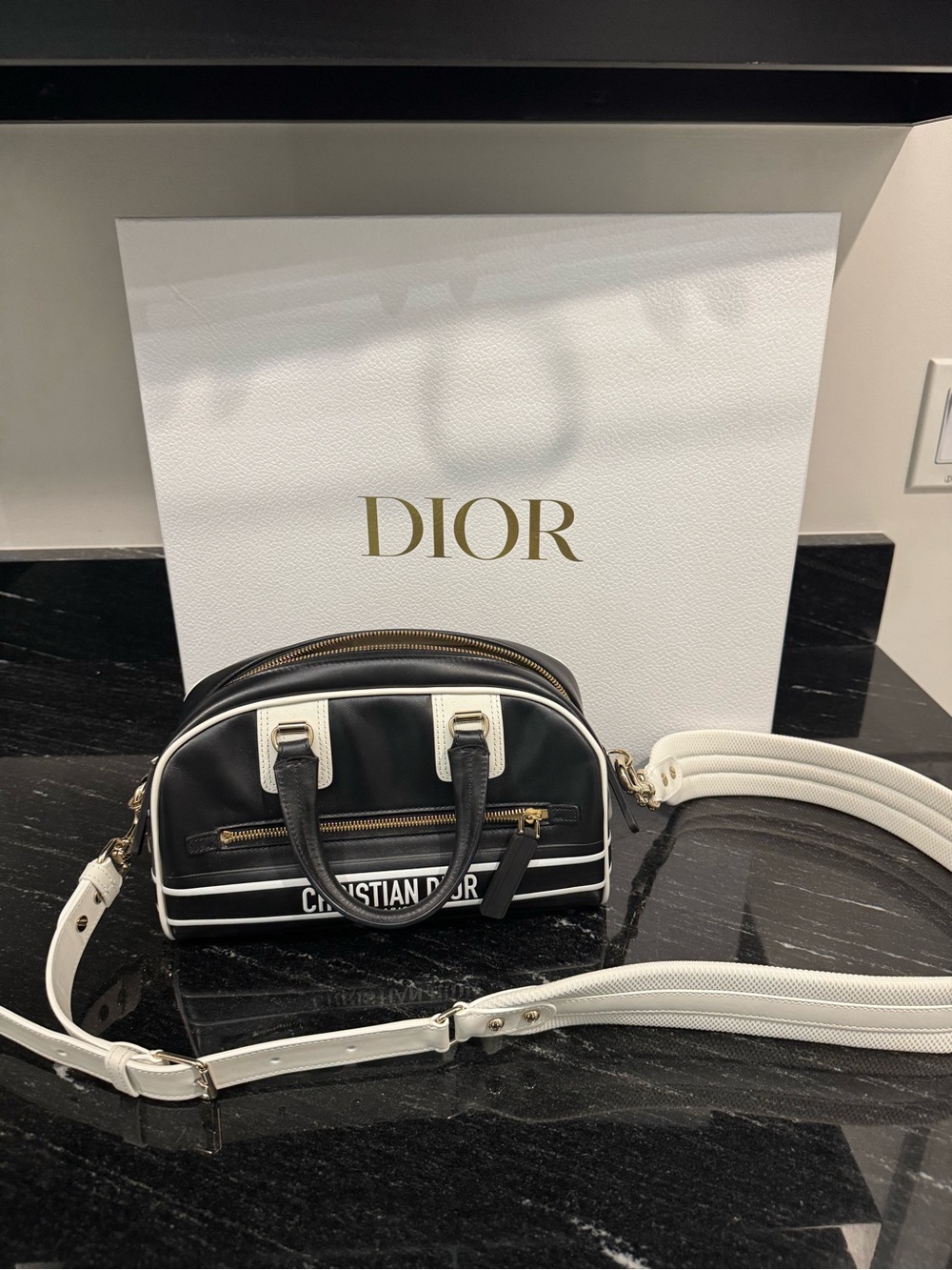 Dior Black and White Mini Bowling Crossbody